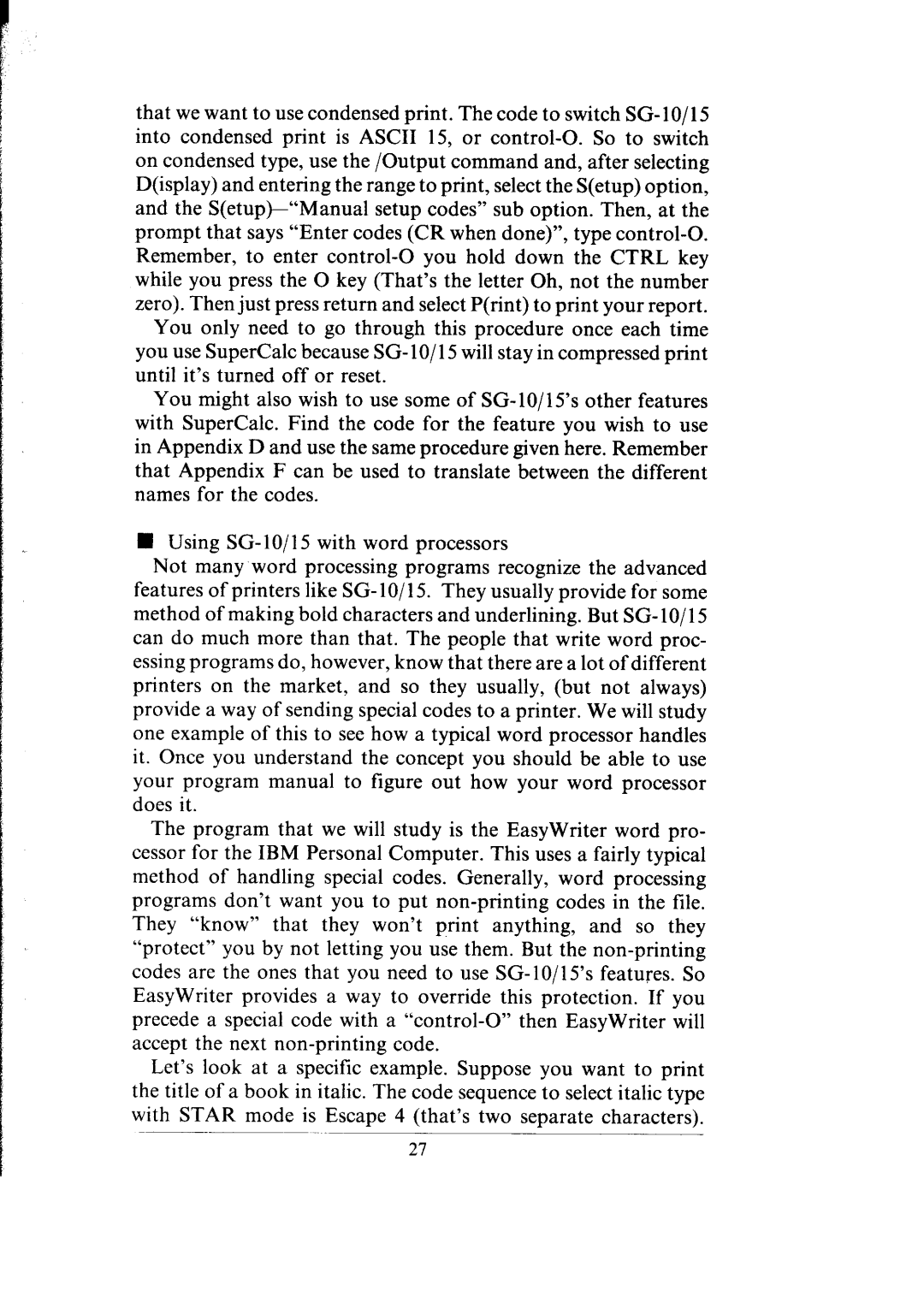 Star Micronics SG-10, SG-15 user manual 