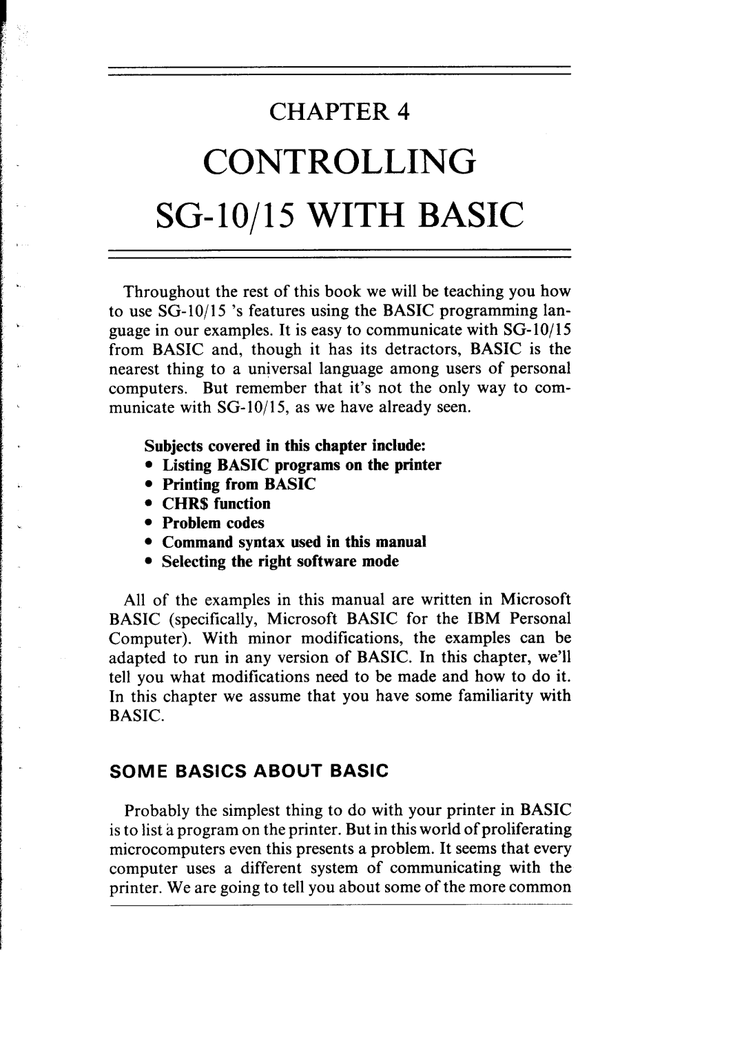 Star Micronics SG-10, SG-15 user manual Controlling SG- 1O/15 with Basic, Some Basics about Basic 