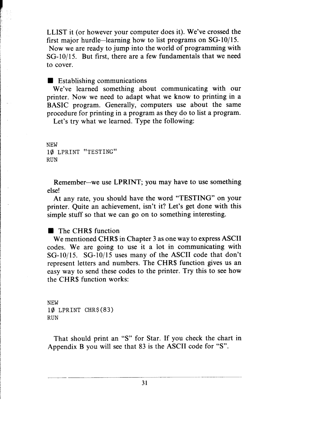 Star Micronics SG-10, SG-15 user manual NEW Lprint Testing RUN 