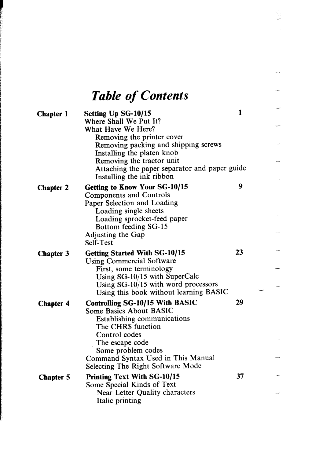 Star Micronics SG-15, SG-10 user manual Table of Contents 