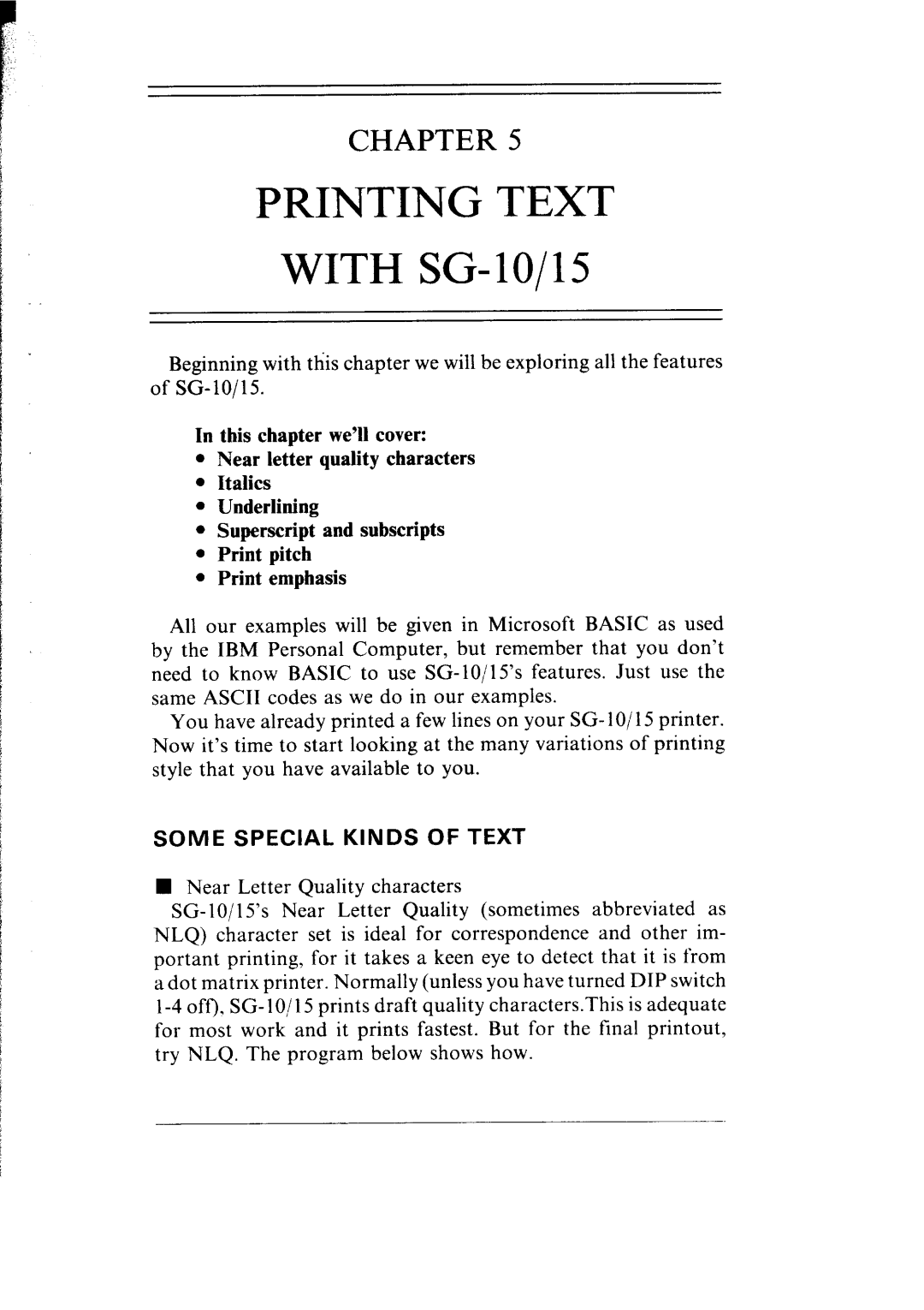 Star Micronics SG-10, SG-15 user manual Printing Text, Some Special Kinds of Text 