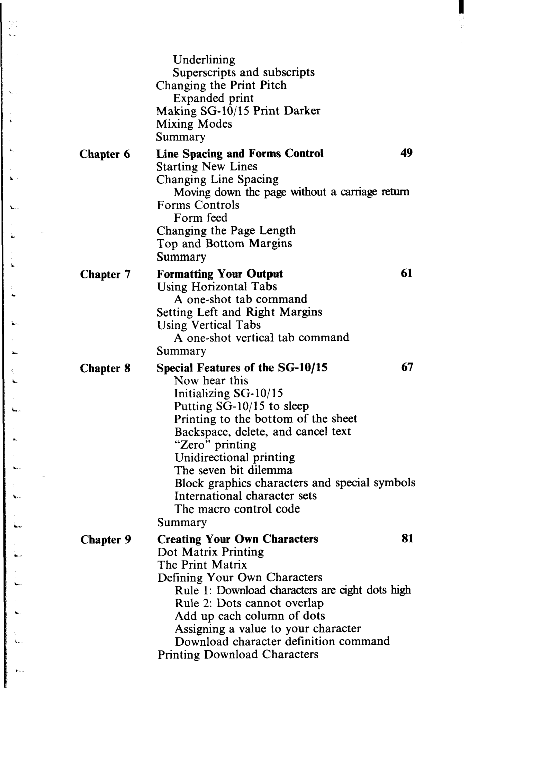 Star Micronics SG-10, SG-15 user manual Chapter, Form Feed Changing Length Top Bottom Margins Summary 