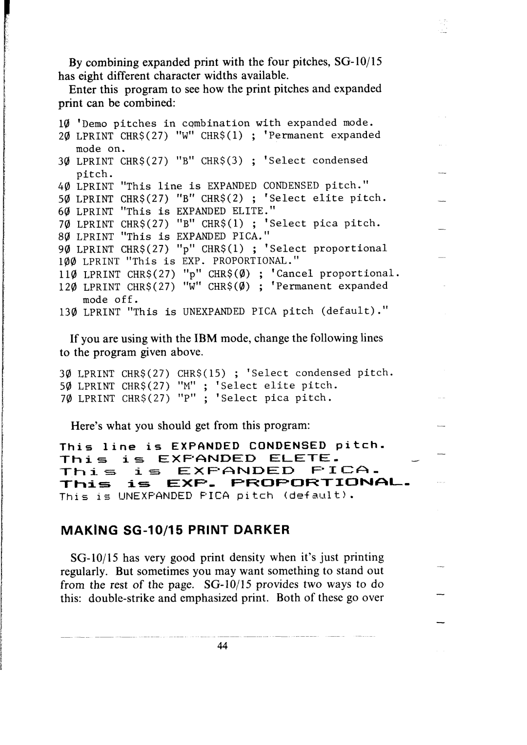 Star Micronics SG-15, SG-10 user manual Making SG-lo/15 Print Darker 