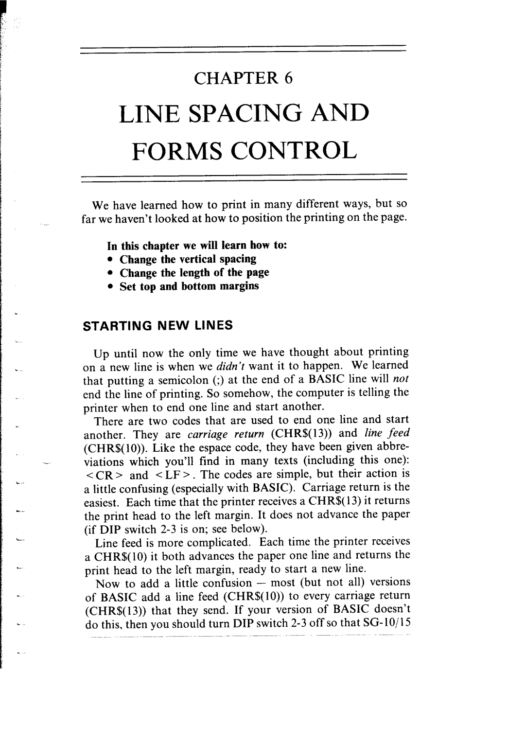 Star Micronics SG-10, SG-15 user manual Line Spacing Forms Control, Starting NEW Lines 