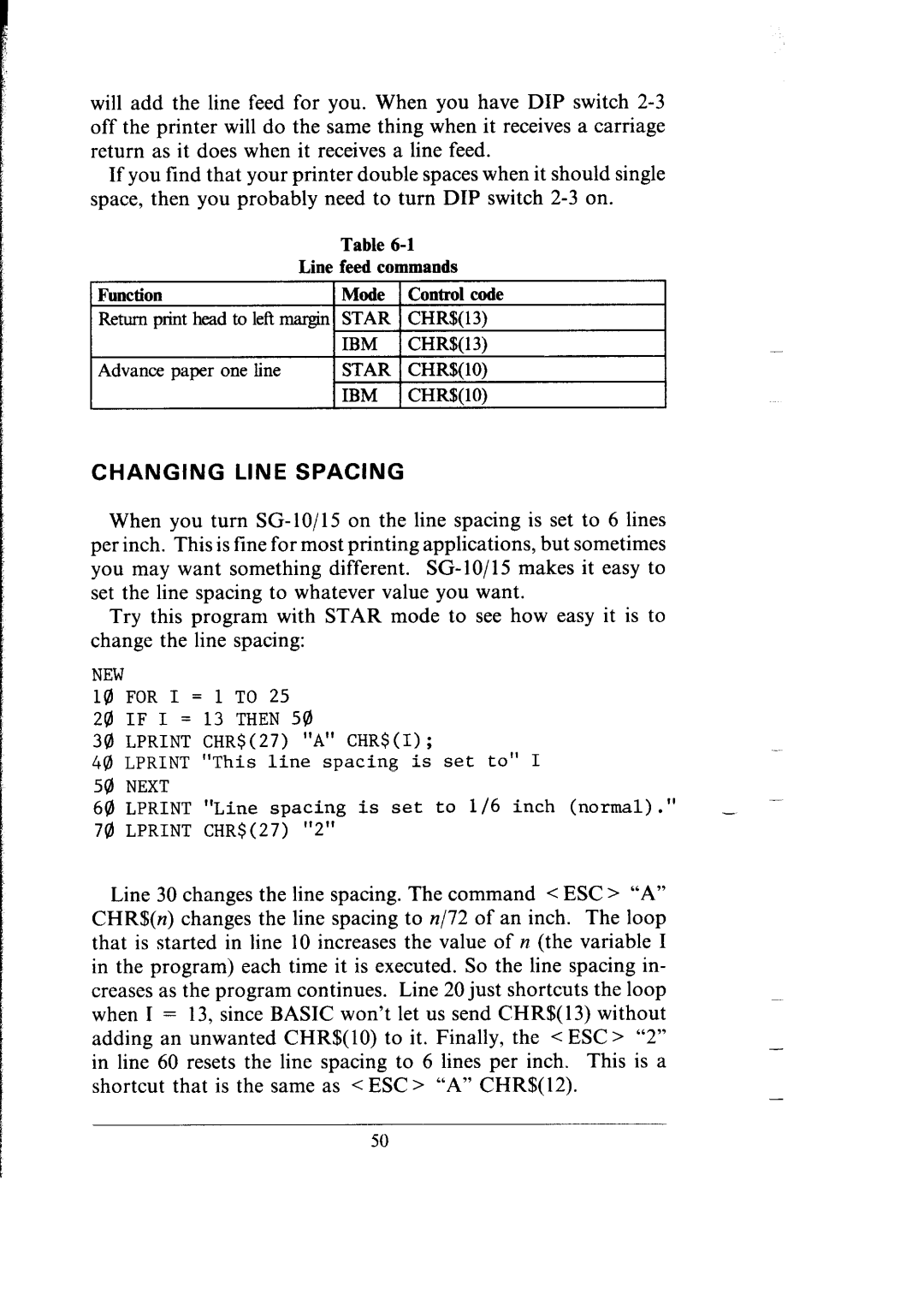 Star Micronics SG-15, SG-10 user manual Changing Line Spacing, If I = 13 then 