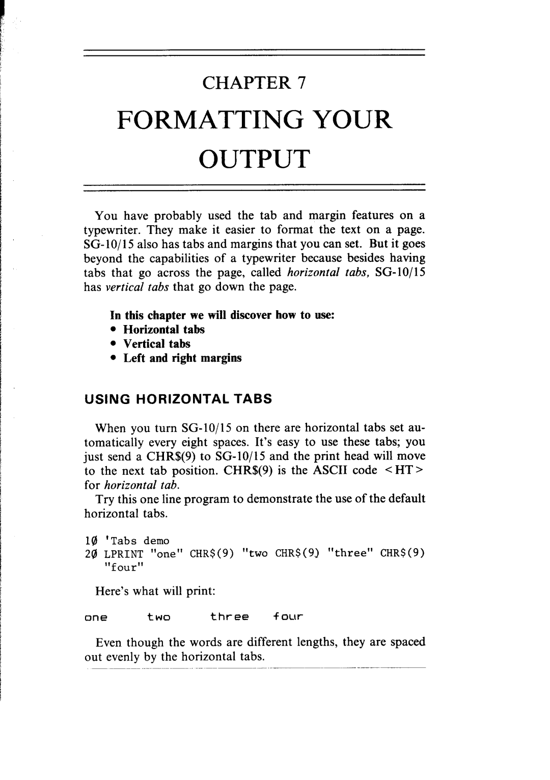 Star Micronics SG-10, SG-15 user manual Using Horizontal Tabs, Here’s what will print 