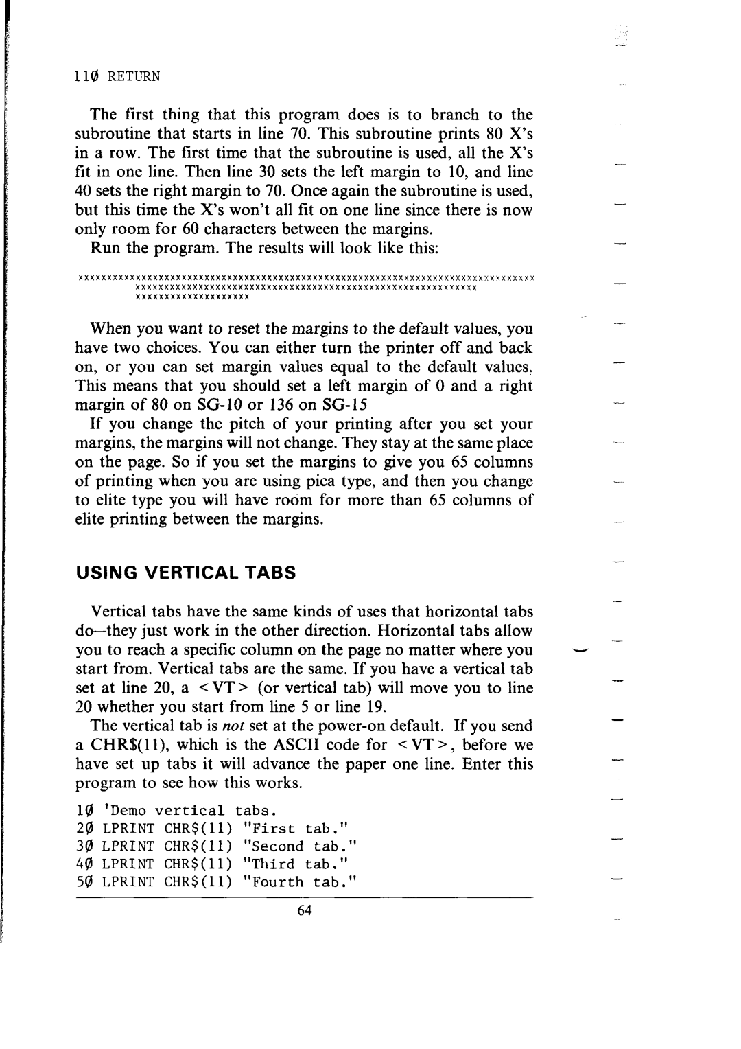 Star Micronics SG-15, SG-10 user manual Using Vertical Tabs 