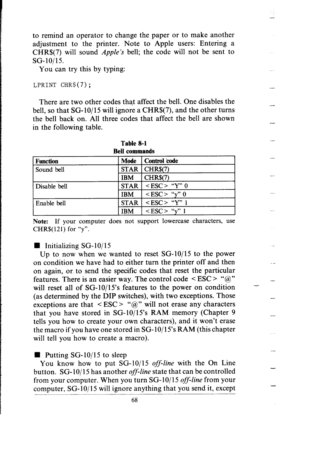 Star Micronics SG-15, SG-10 user manual Lprint CHR$7 