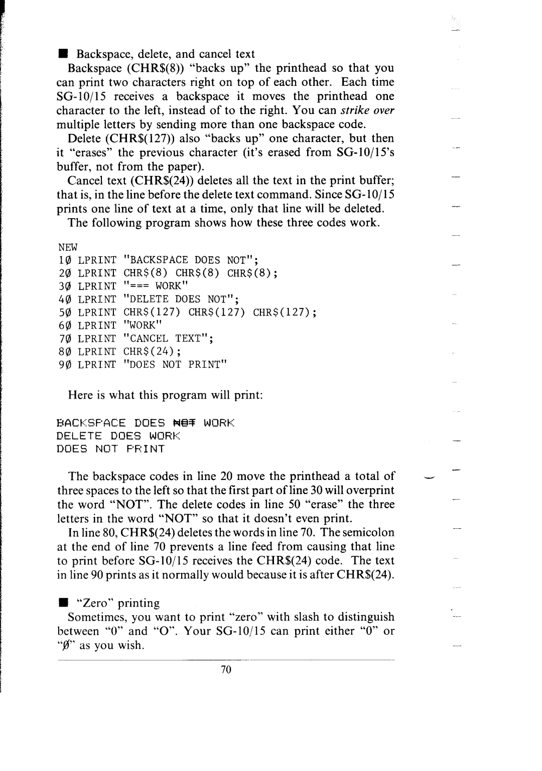 Star Micronics SG-15, SG-10 user manual Here is what this program will print 