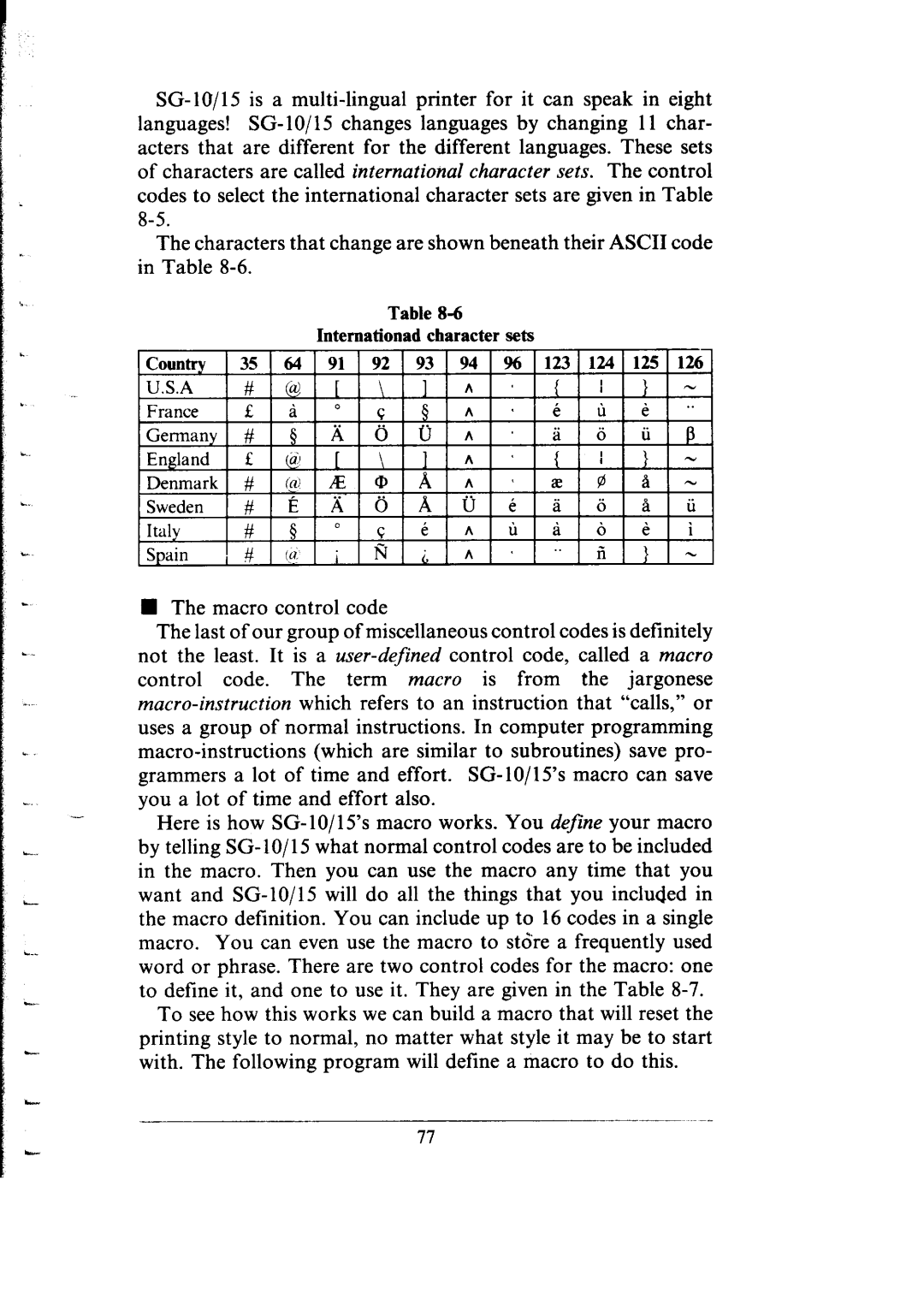 Star Micronics SG-10, SG-15 user manual Intemationad character sets Country 