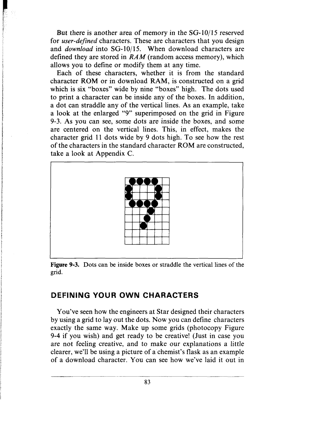 Star Micronics SG-10, SG-15 Dots can be inside boxes or straddle the vertical lines, Defining Your OWN Characters 