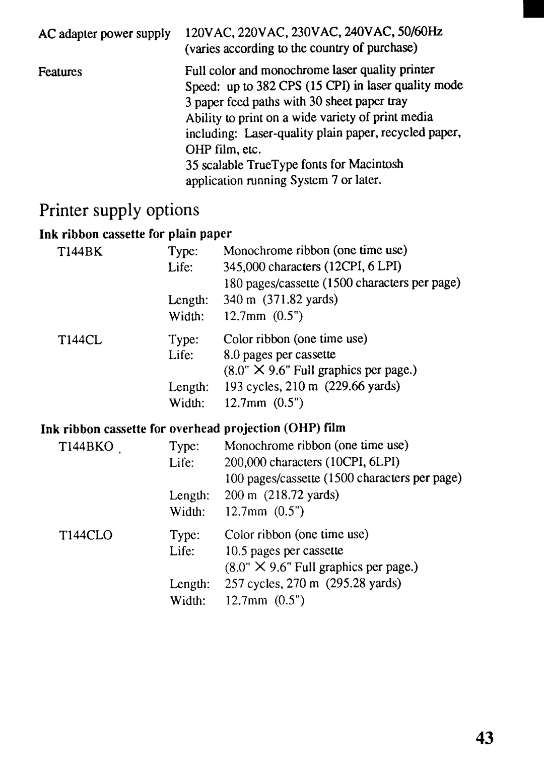 Star Micronics SJ-144MC user manual Printer supply options 