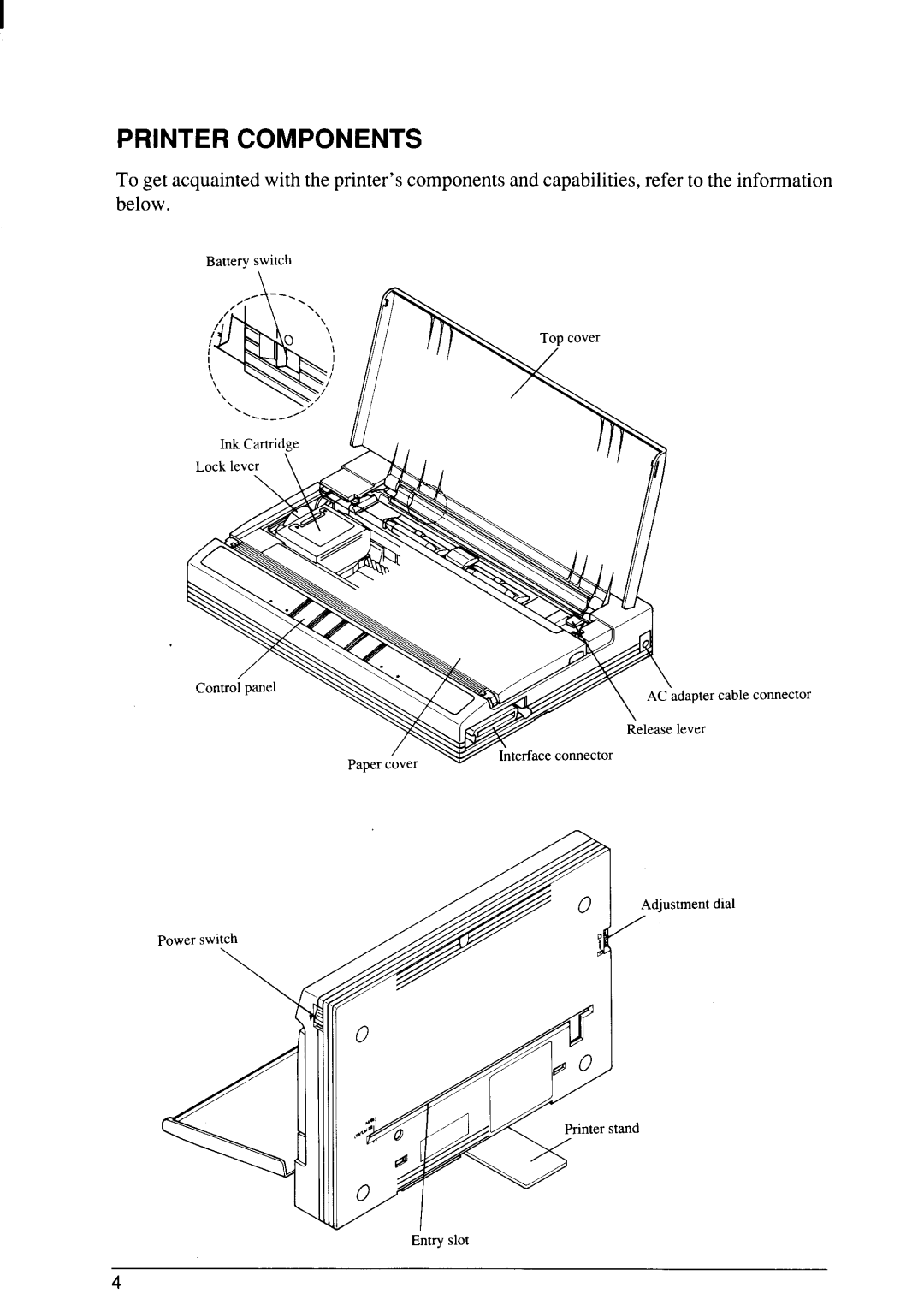 Star Micronics SJ-48 manual Printer Components 