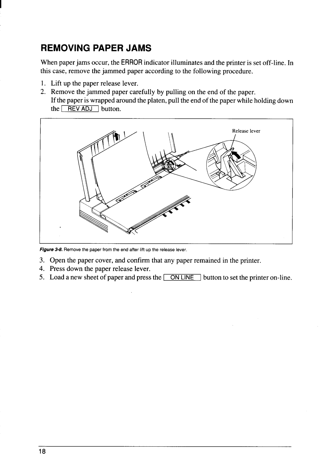 Star Micronics SJ-48 manual Removing Paper Jams 