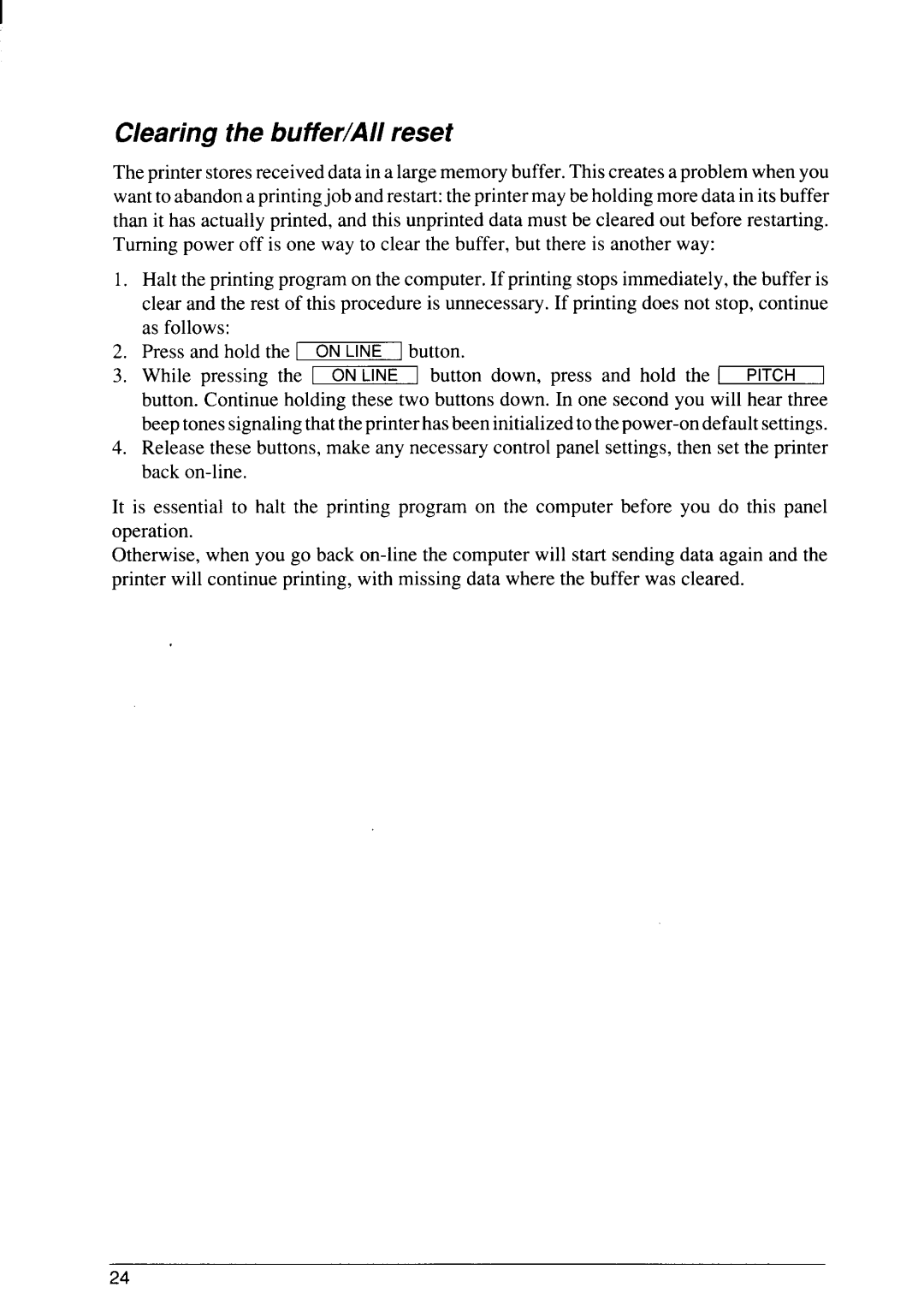 Star Micronics SJ-48 manual Clearing the buffer/All reset 