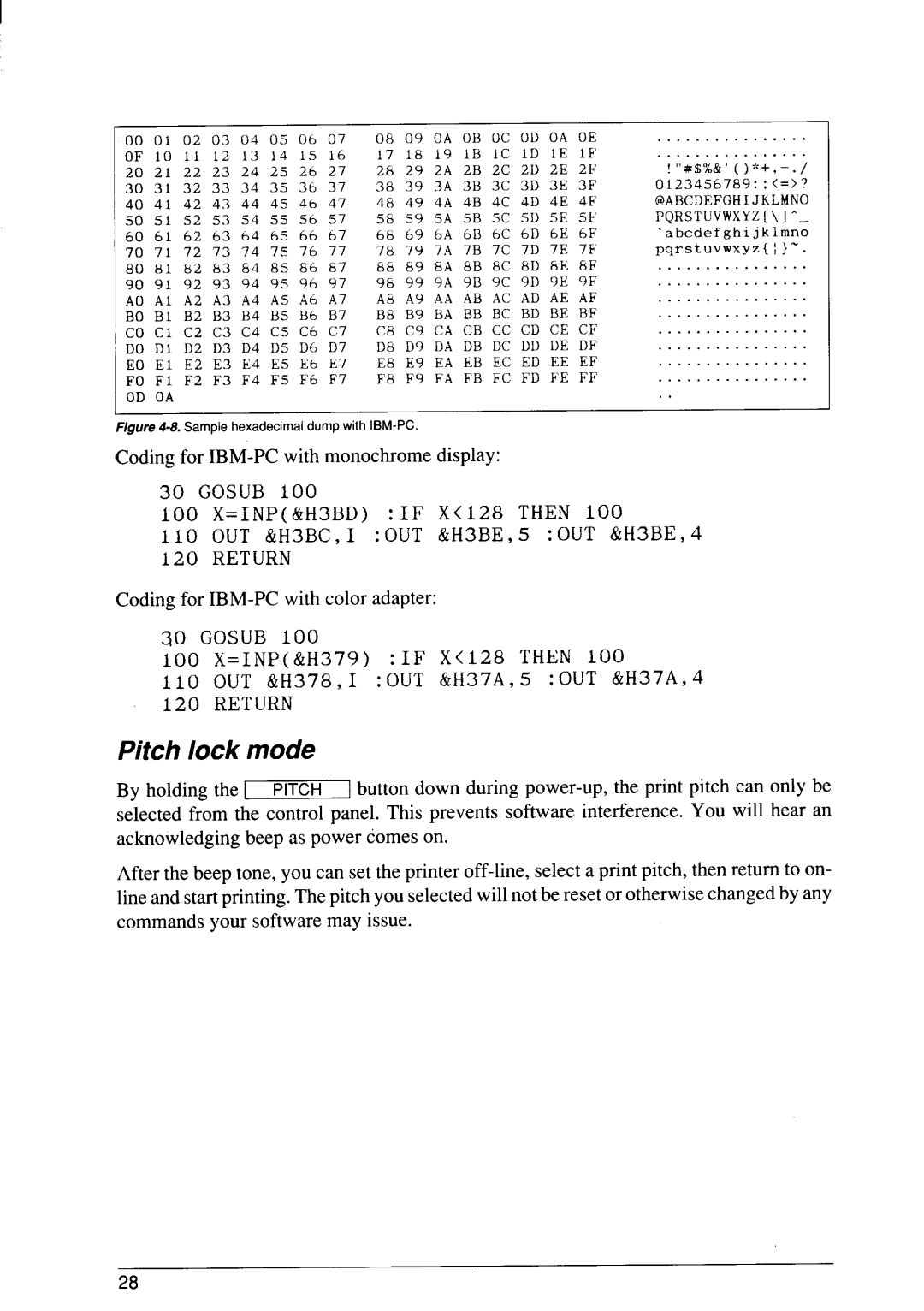 Star Micronics SJ-48 manual Pitch lock mode, Return 