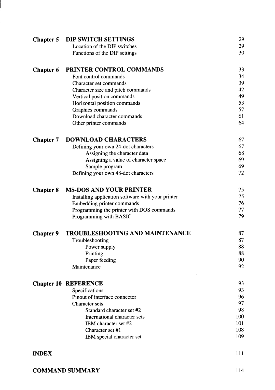 Star Micronics SJ-48 manual Index Command Summary 