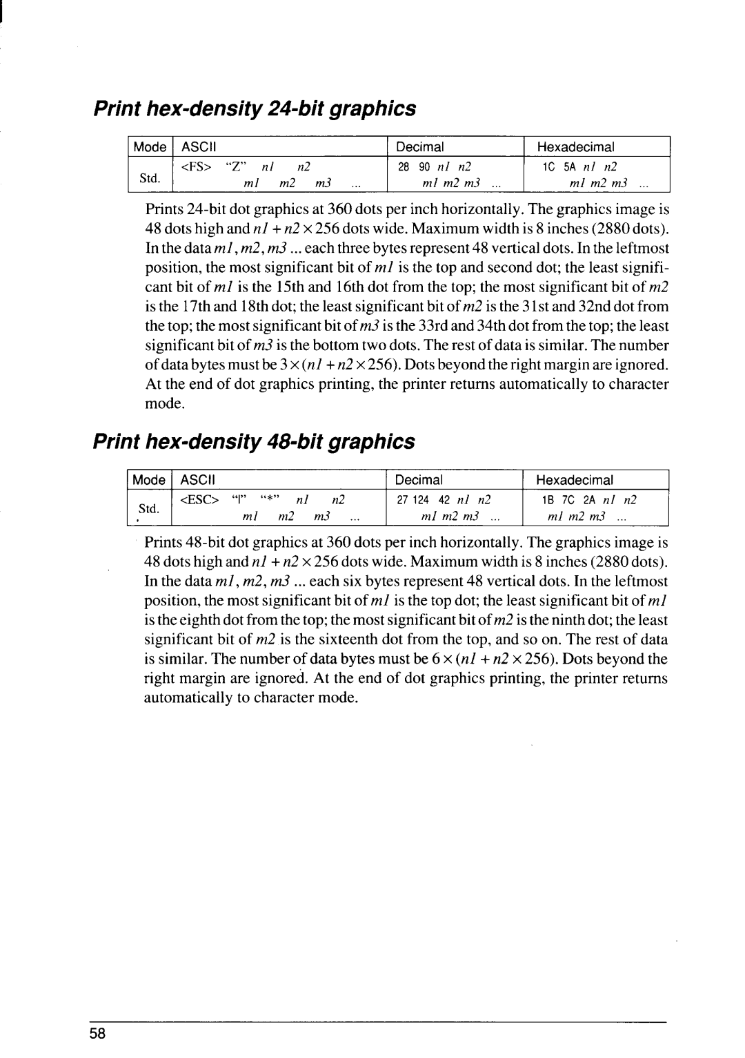 Star Micronics SJ-48 manual Print hex-density 24-bit graphics, Print hex-density 48-bit graphics 