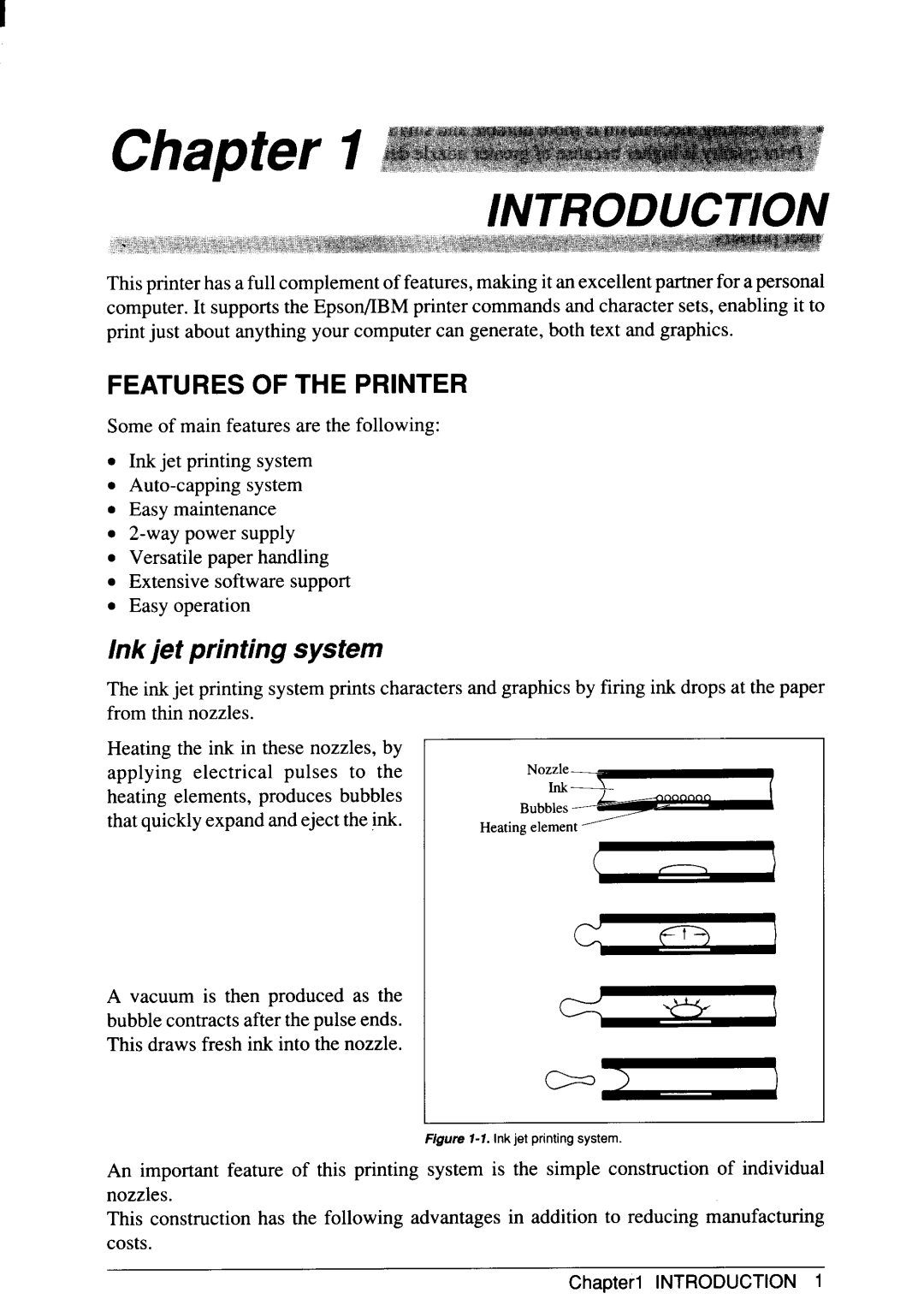 Star Micronics SJ-48 manual Features of the Printer, Ink jet printing system 