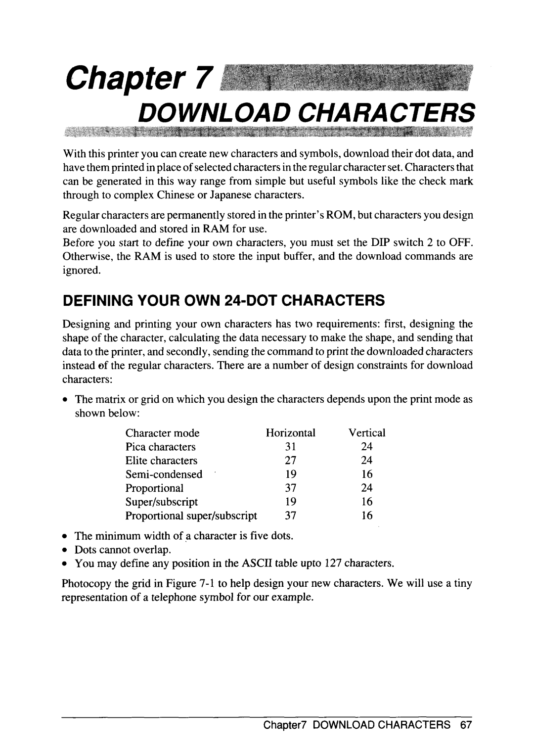 Star Micronics SJ-48 manual Defining Your OWN 24-DOT Characters 