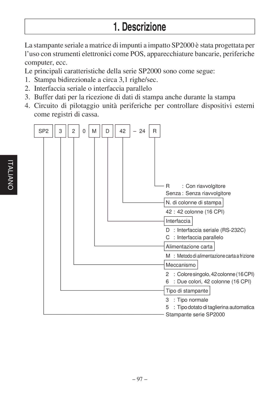 Star Micronics SP2000 Series user manual Descrizione 