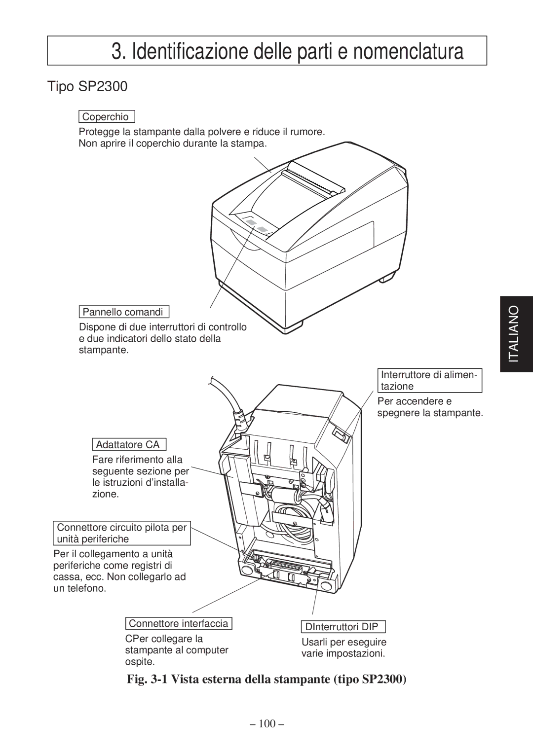 Star Micronics SP2000 Series user manual Identificazione delle parti e nomenclatura 