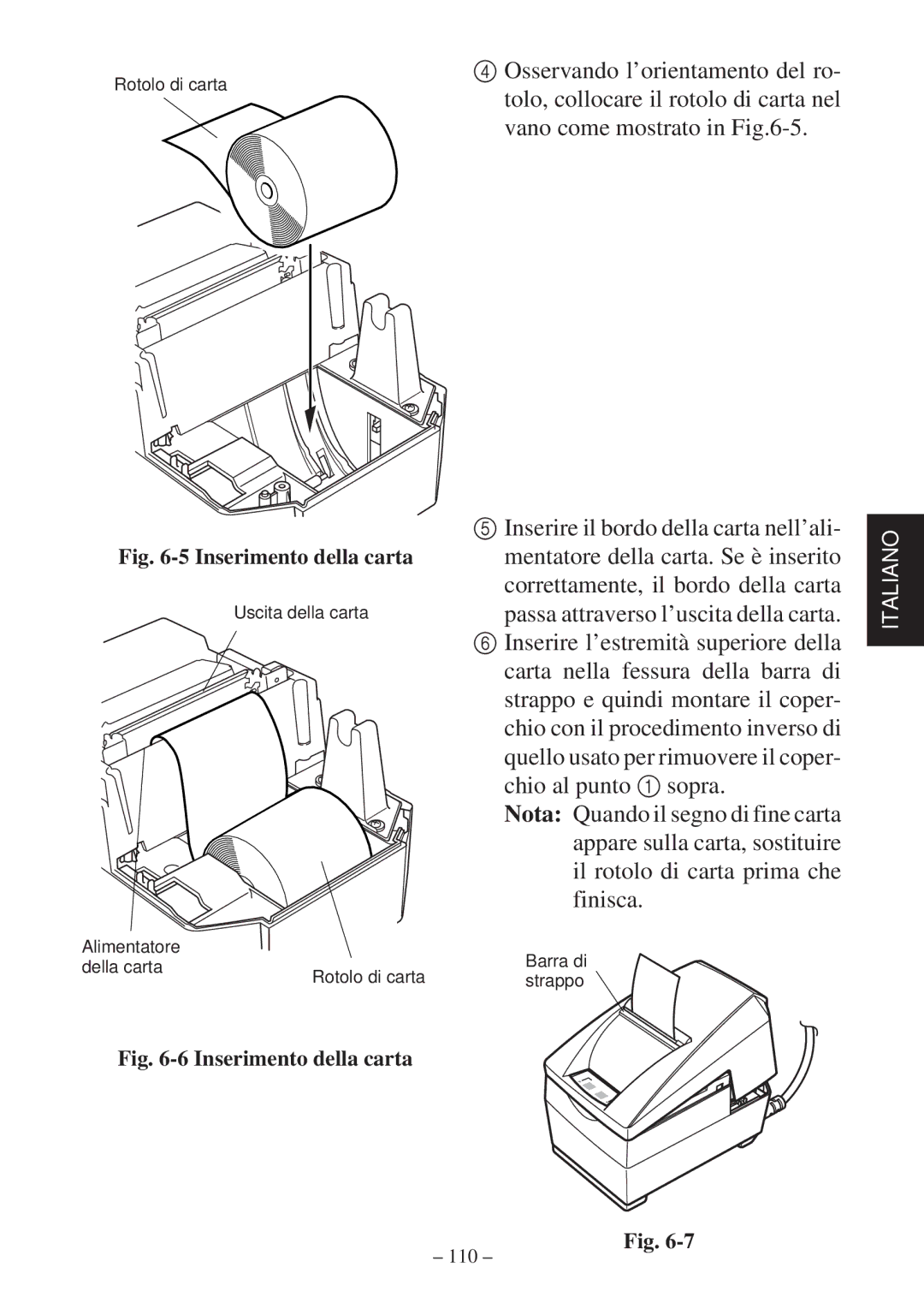 Star Micronics SP2000 Series user manual Inserimento della carta 