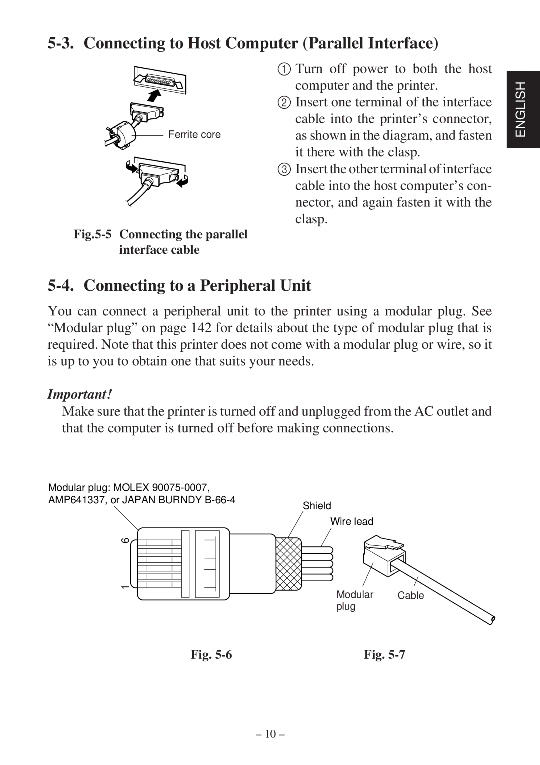 Star Micronics SP2000 Series user manual Connecting to Host Computer Parallel Interface, Connecting to a Peripheral Unit 