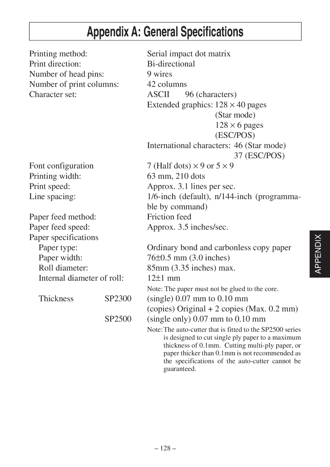 Star Micronics SP2000 Series user manual Characters, Extended graphics 128 × 40 pages, Star mode, 128 × 6 pages, 37 ESC/POS 