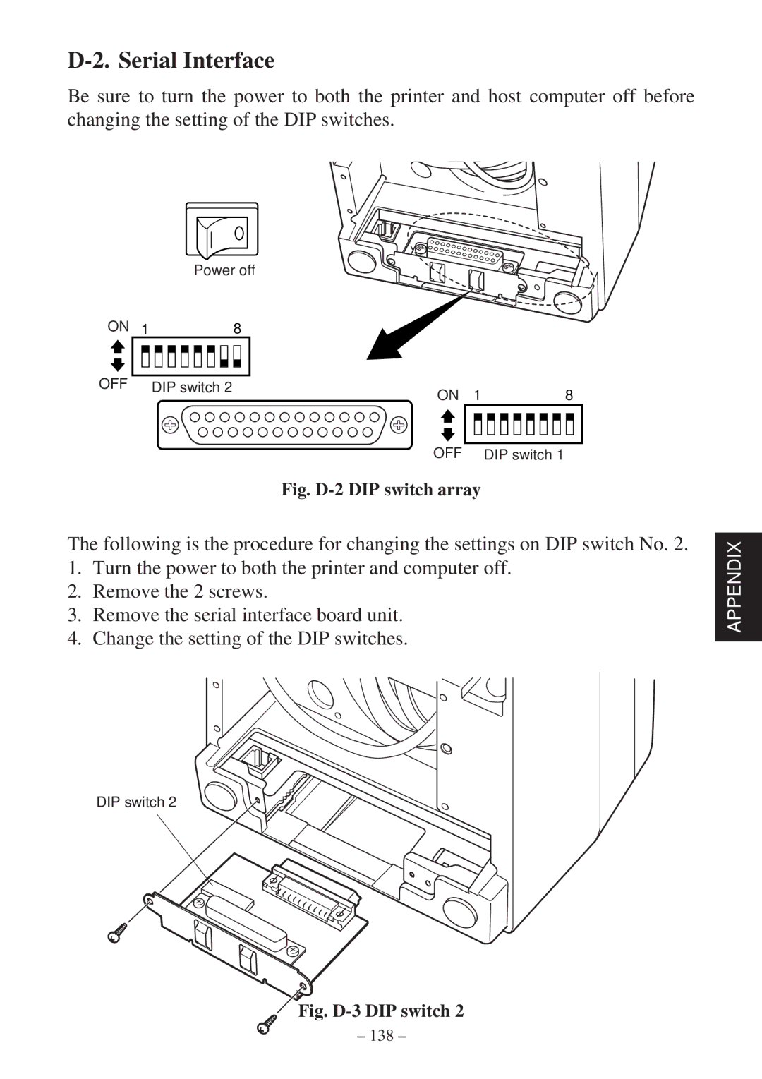 Star Micronics SP2000 Series user manual Serial Interface, Fig. D-2 DIP switch array 