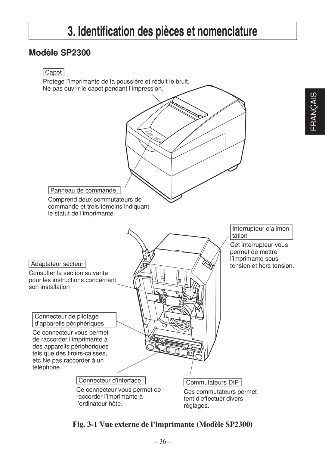 Star Micronics SP2000 Series user manual Identification des pièces et nomenclature 