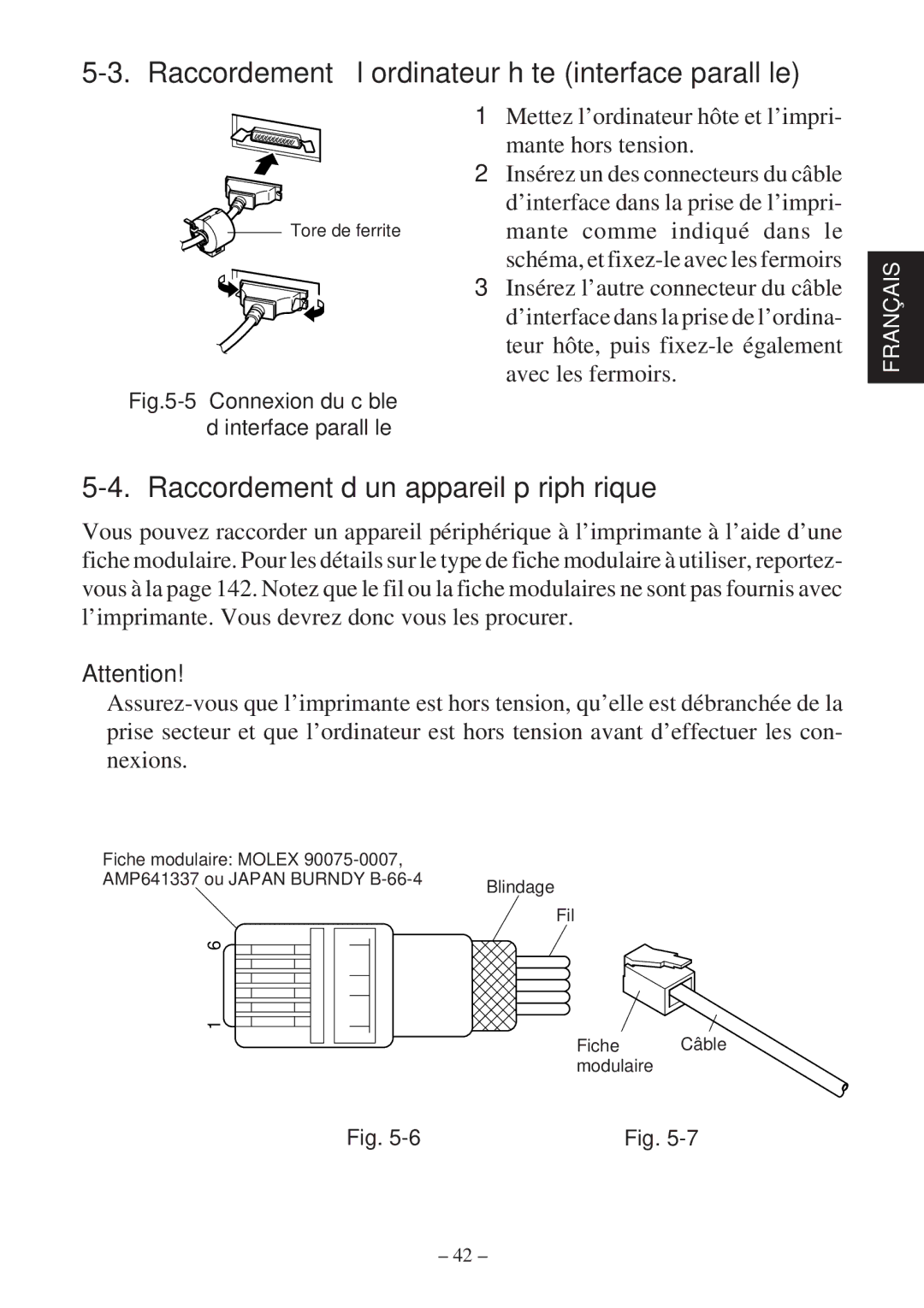 Star Micronics SP2000 Series Raccordement à l’ordinateur hôte interface parallèle, Raccordement d’un appareil périphérique 