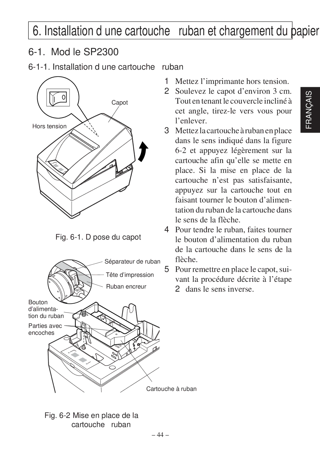 Star Micronics SP2000 Series user manual Modèle SP2300, Installation d’une cartouche à ruban 