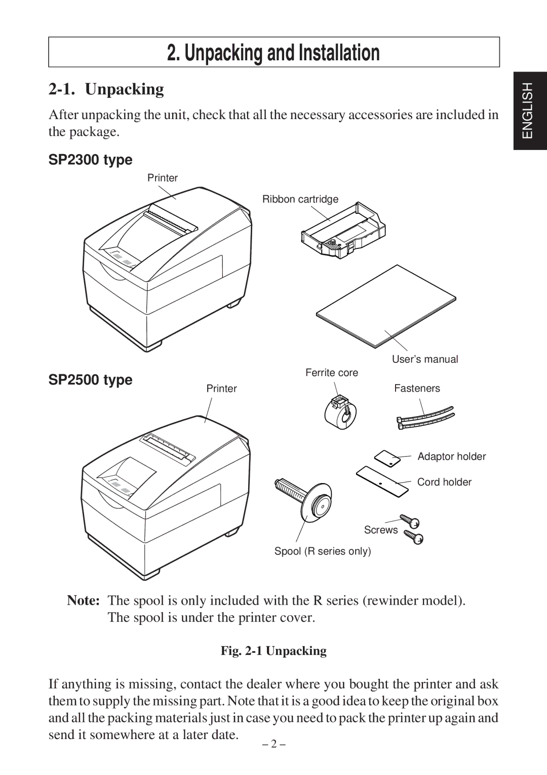 Star Micronics SP2000 Series user manual Unpacking and Installation 