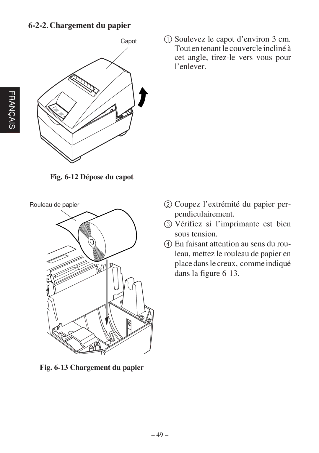 Star Micronics SP2000 Series user manual Chargement du papier, 12 Dépose du capot 