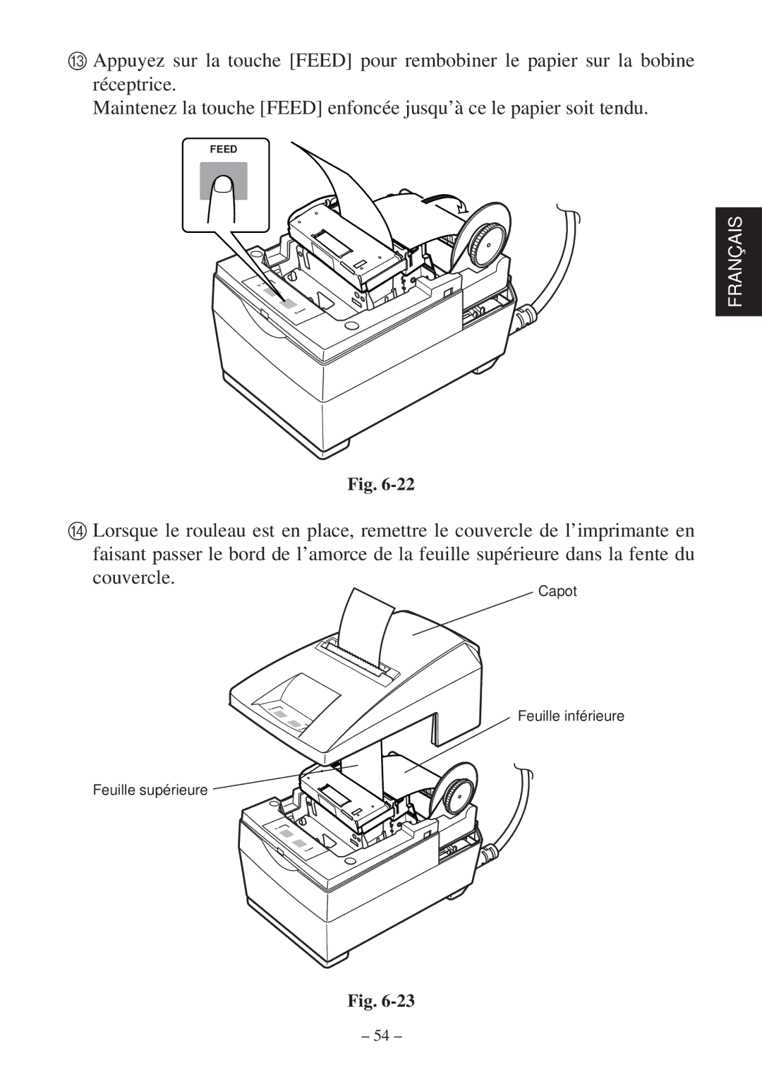 Star Micronics SP2000 Series user manual Capot Feuille inférieure Feuille supérieure 