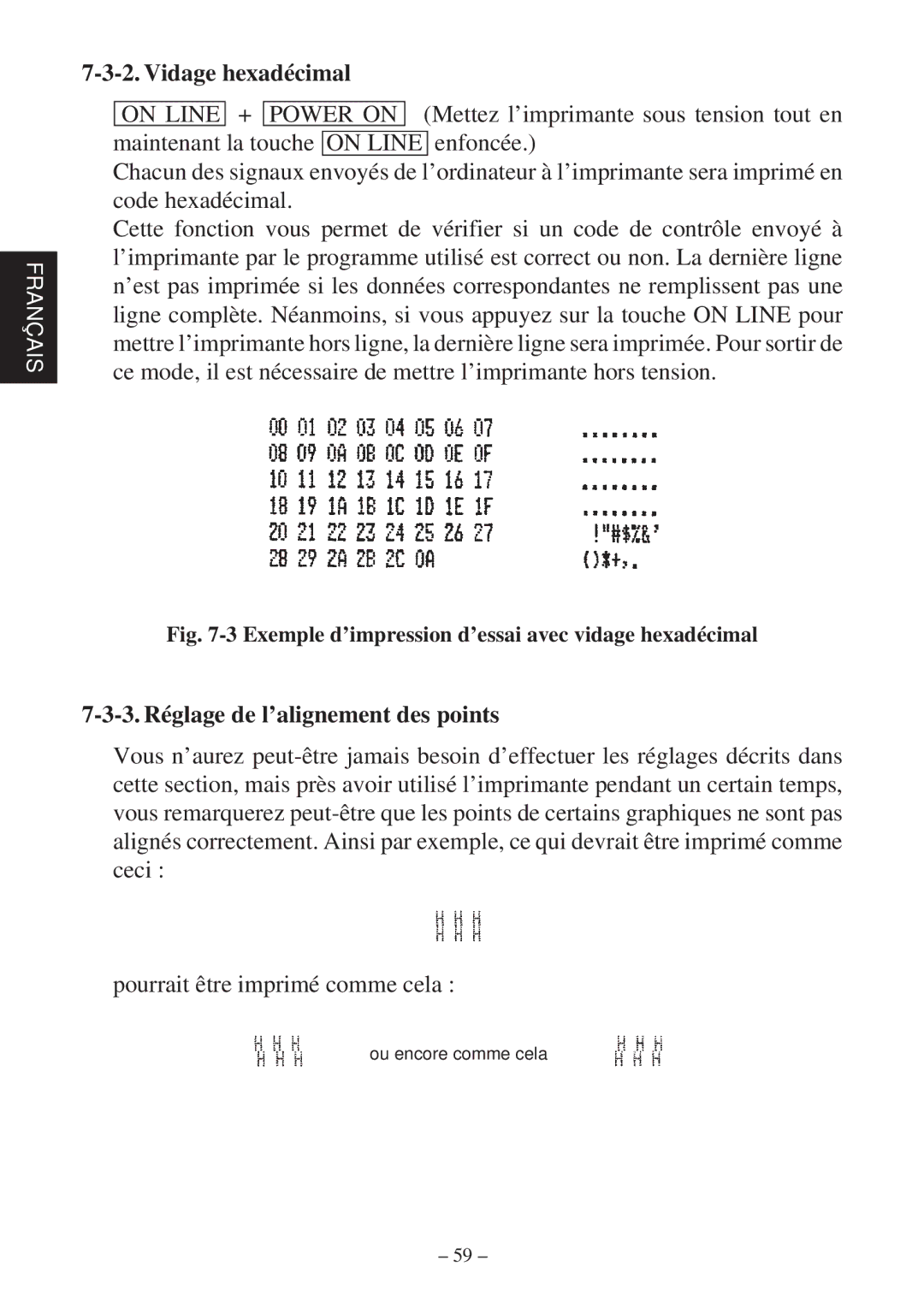 Star Micronics SP2000 Series user manual Vidage hexadécimal, 3. Réglage de l’alignement des points 