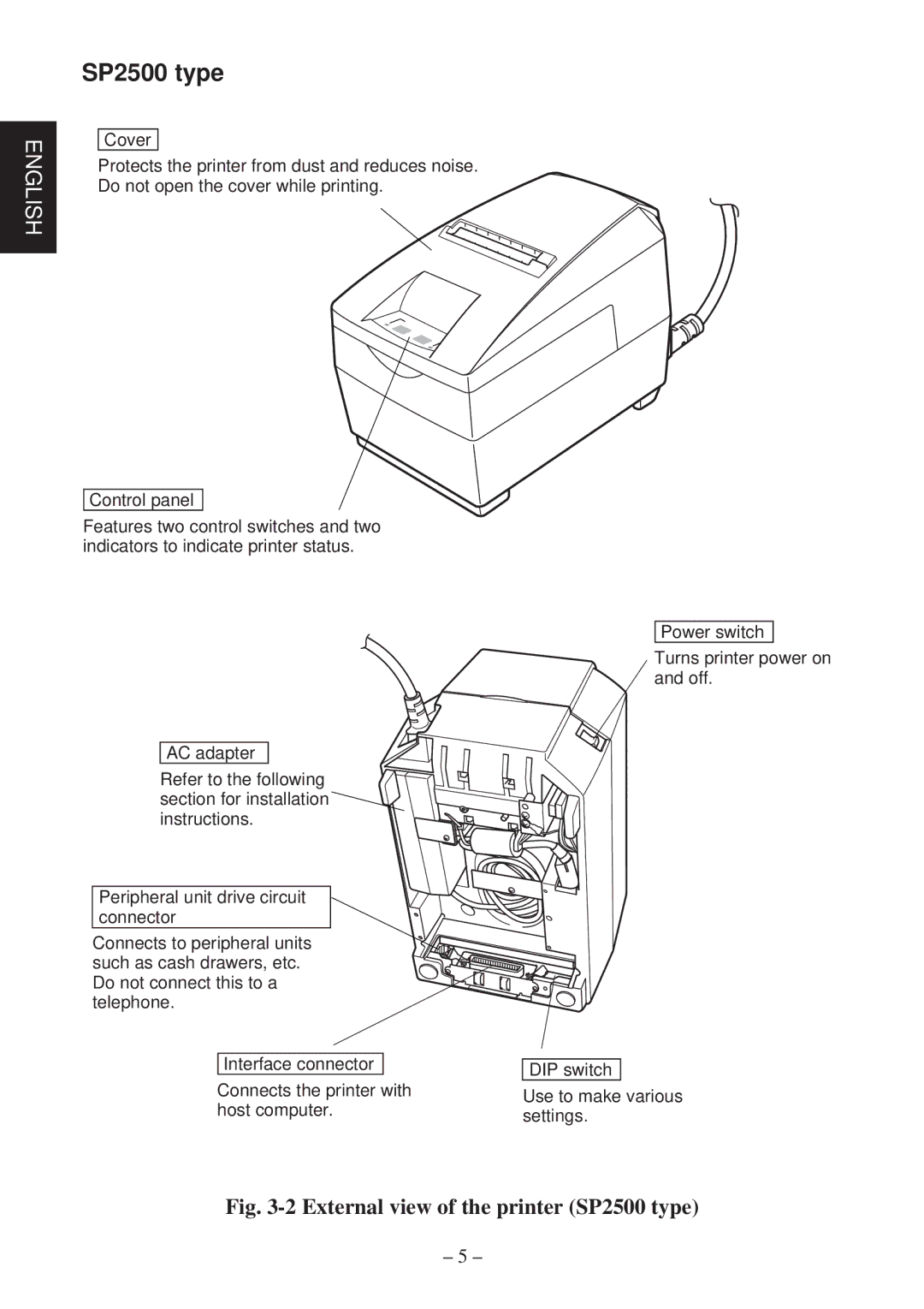 Star Micronics SP2000 Series user manual External view of the printer SP2500 type 