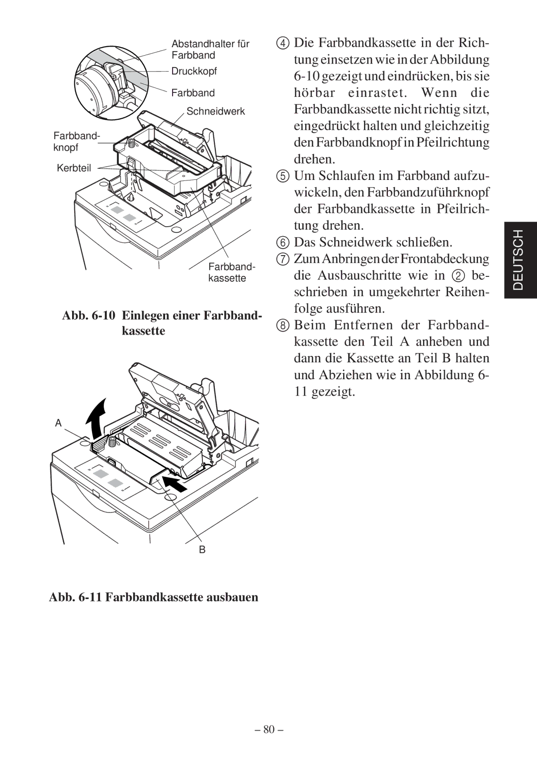 Star Micronics SP2000 Series user manual Abb -10 Einlegen einer Farbband- kassette 