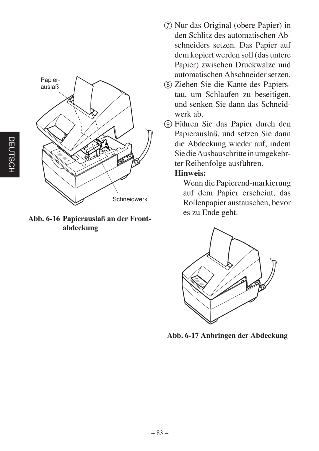 Star Micronics SP2000 Series user manual Hinweis 