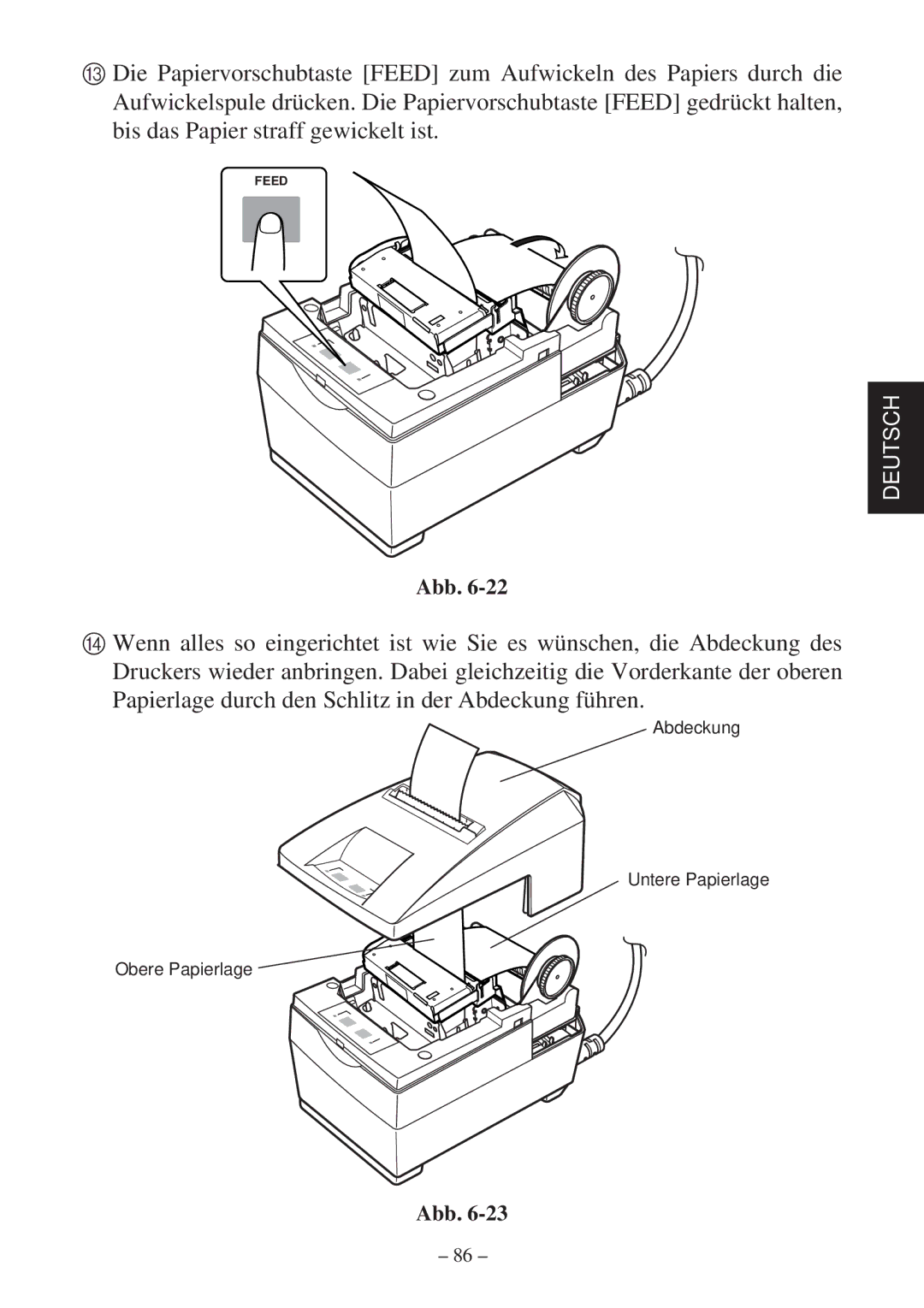 Star Micronics SP2000 Series user manual Abdeckung Untere Papierlage Obere Papierlage 