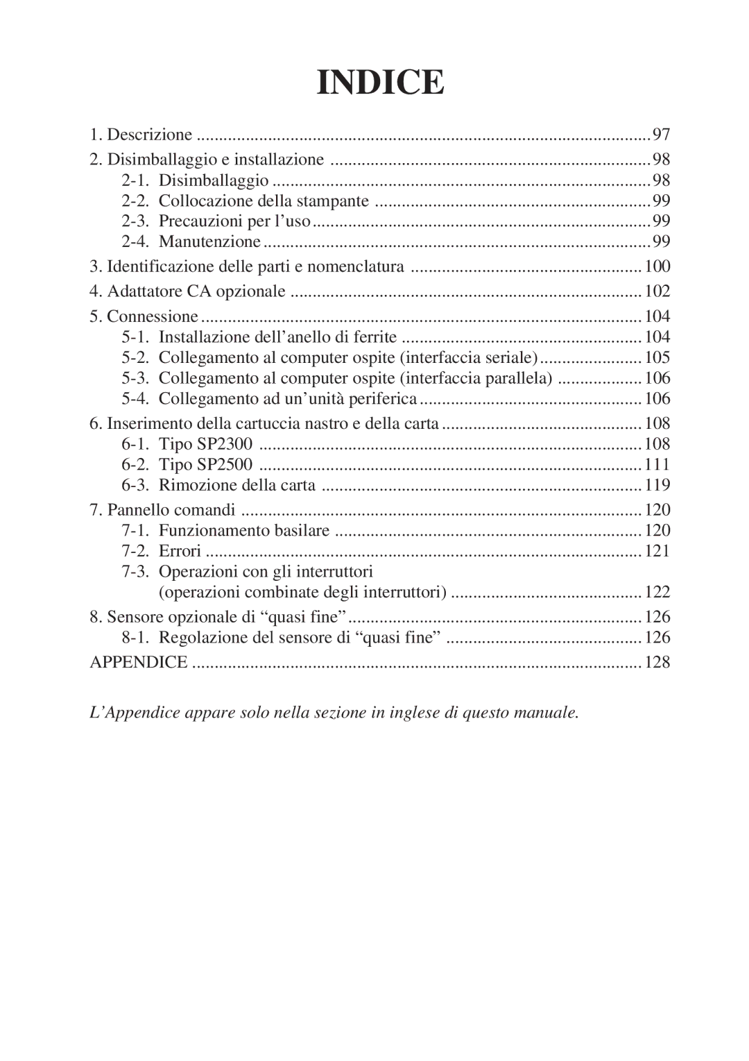 Star Micronics SP2000 Series user manual Indice 