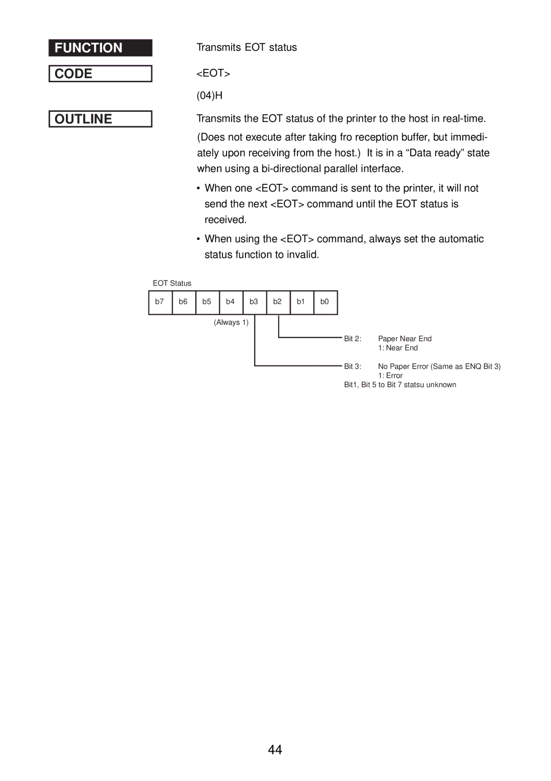 Star Micronics SP2000 manual Eot 