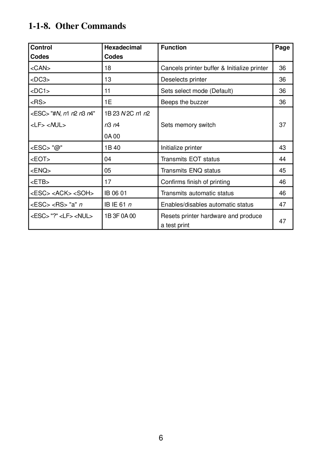 Star Micronics SP2000 manual Other Commands 