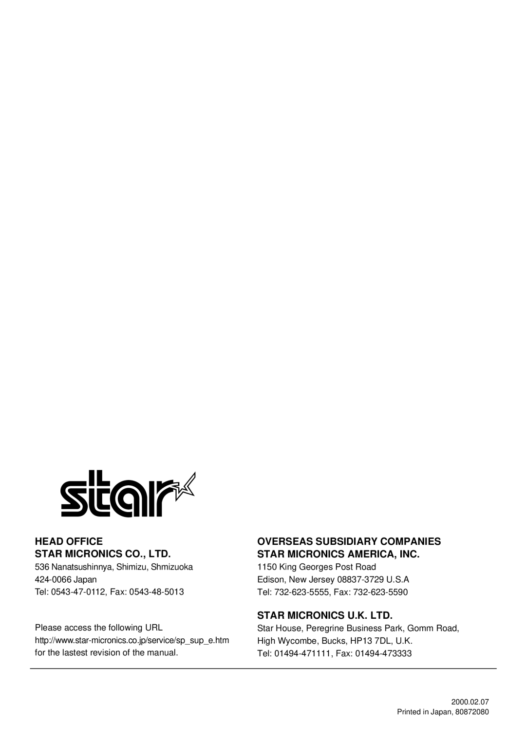 Star Micronics SP2000 manual 