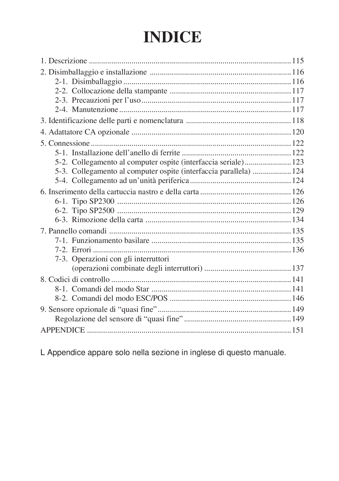 Star Micronics SP2000 user manual Indice 