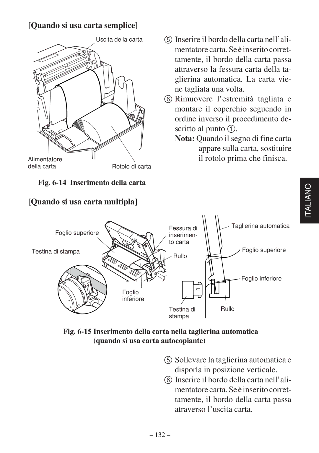 Star Micronics SP2000 user manual Quando si usa carta semplice, Quando si usa carta multipla 