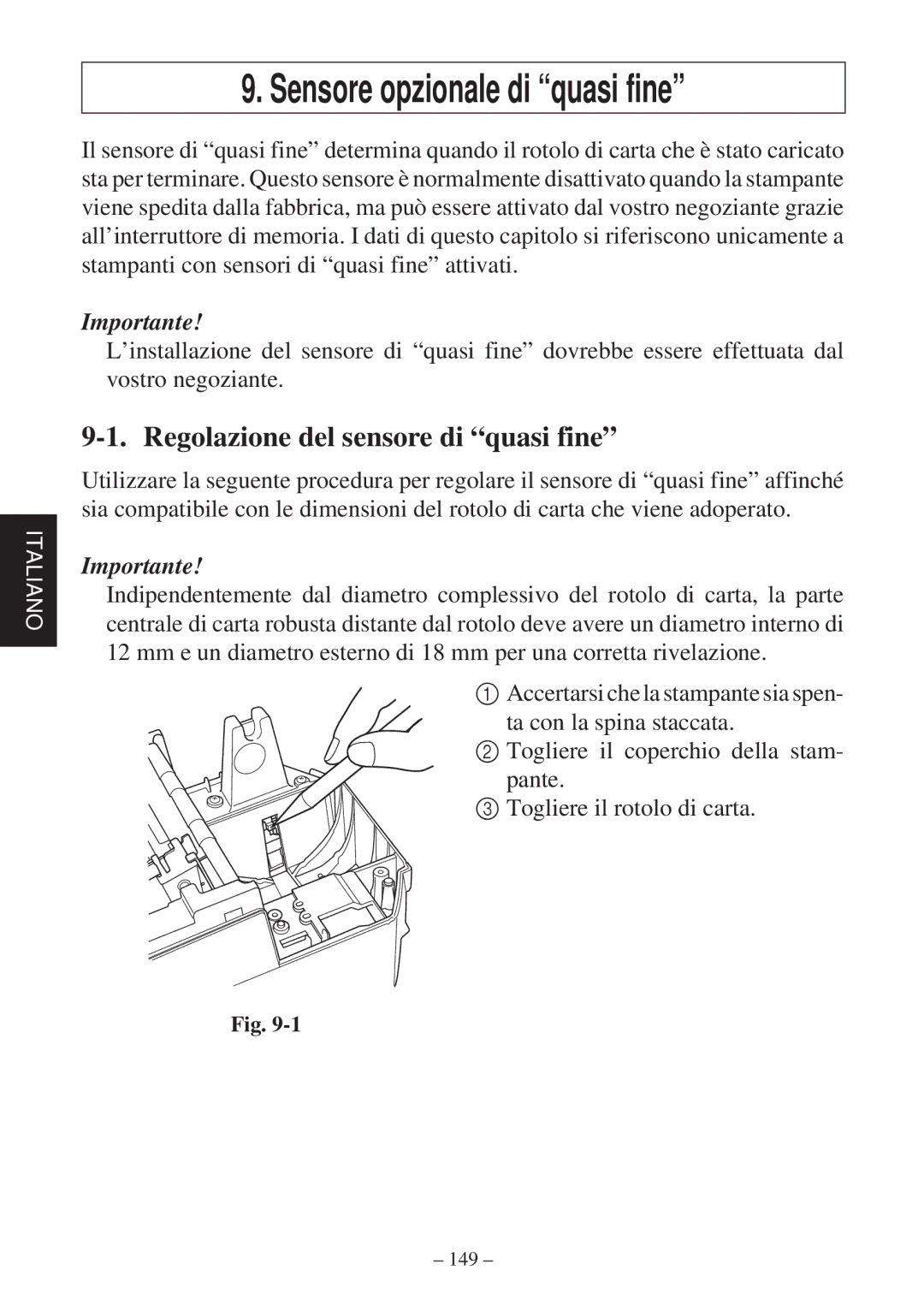 Star Micronics SP2000 user manual Sensore opzionale di quasi fine, Regolazione del sensore di quasi fine 