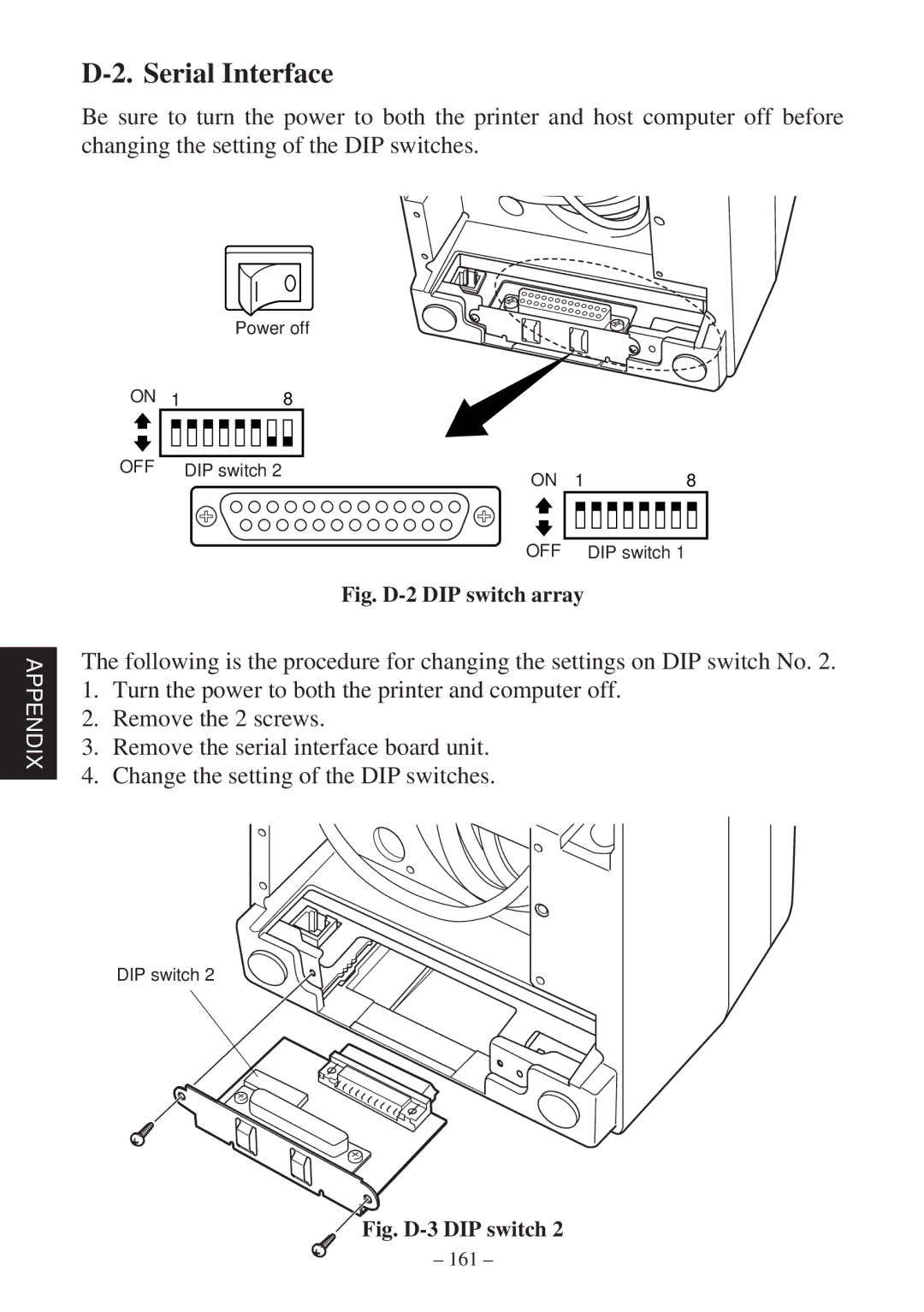 Star Micronics SP2000 user manual Serial Interface, Fig. D-2 DIP switch array 