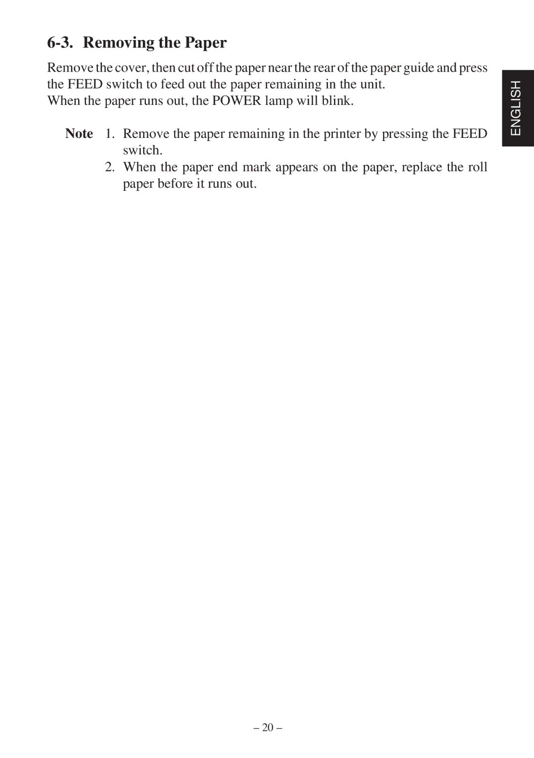 Star Micronics SP2000 user manual Removing the Paper 